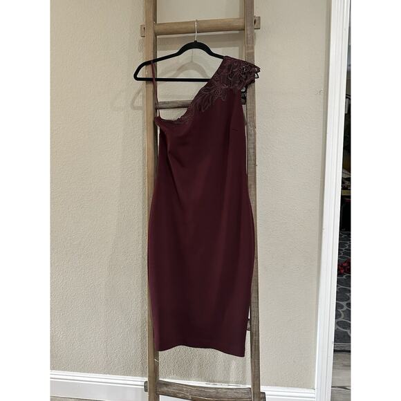 TED BAKER London Jalis Lace One-Shoulder Burgundy Dress Size 3 NEW - Picture 2 of 11